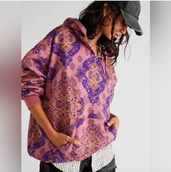 We The Free Printed It's A Vibe Hoodie In Desert Rose Combo In Pink - Picture 3 of 12
